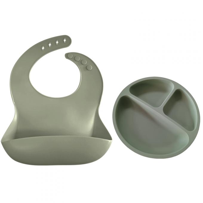 Customized baby Feeding Set Bpa حر Silicone Baby Plate with Baby bib for dinner