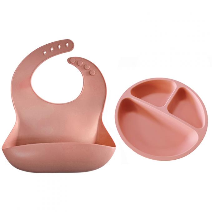 Customized baby Feeding Set Bpa حر Silicone Baby Plate with Baby bib for dinner