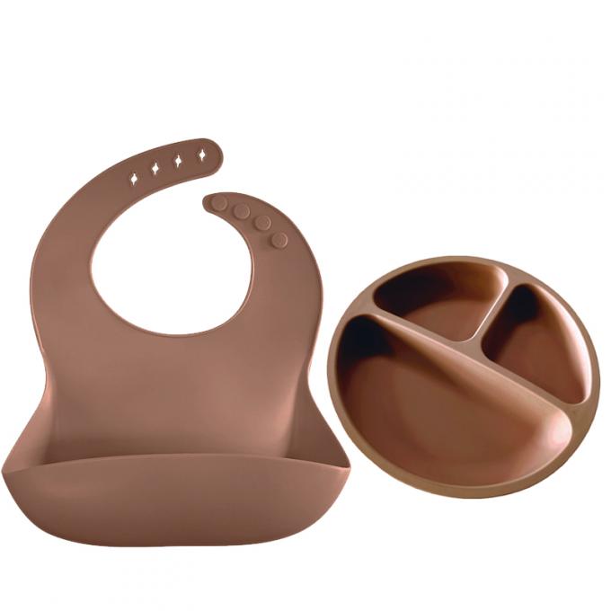 Customized baby Feeding Set Bpa حر Silicone Baby Plate with Baby bib for dinner