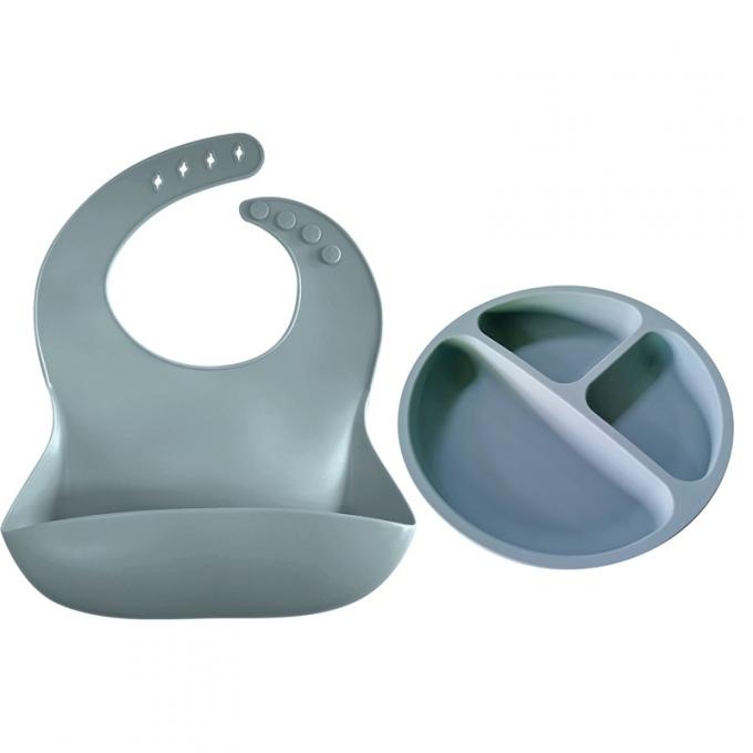 Customized baby Feeding Set Bpa حر Silicone Baby Plate with Baby bib for dinner